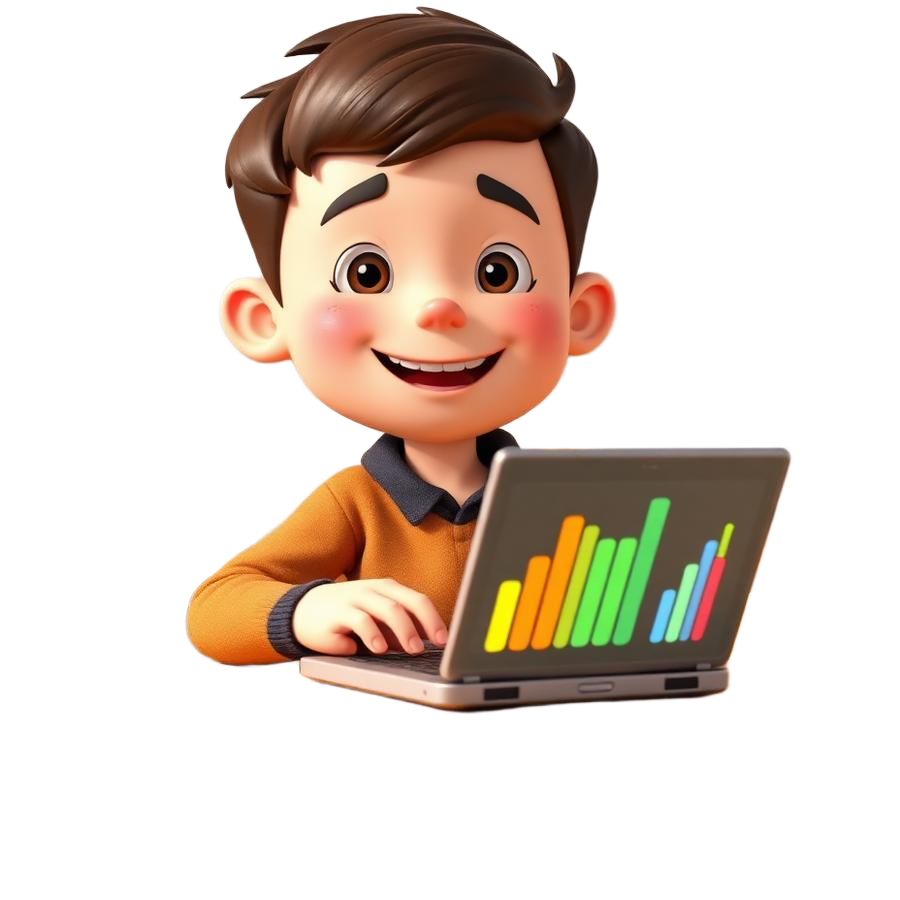 Cheerful student learning with a laptop